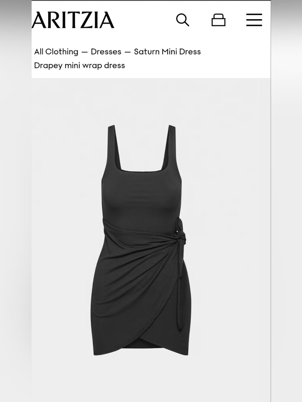 Aritzia Black Draped Wrap Saturn Mini Dress SZ L